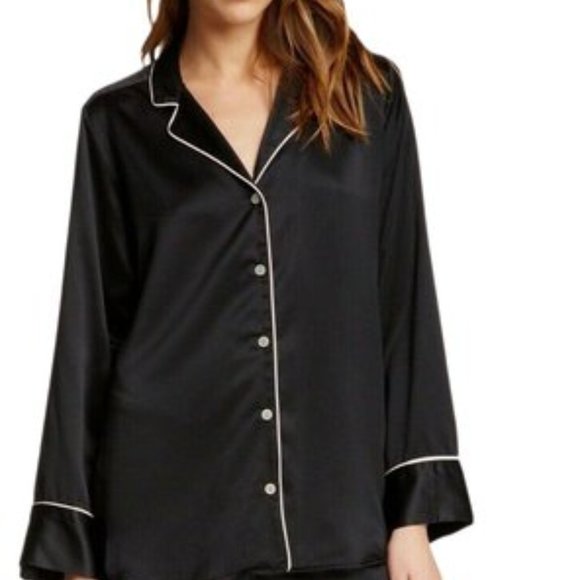 Natori Satin Black Button Up Pajama Top - Picture 2 of 12